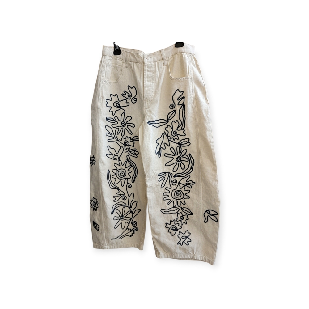 We The Free, Floral Embroidered Cream Bucket Pant, Size 30